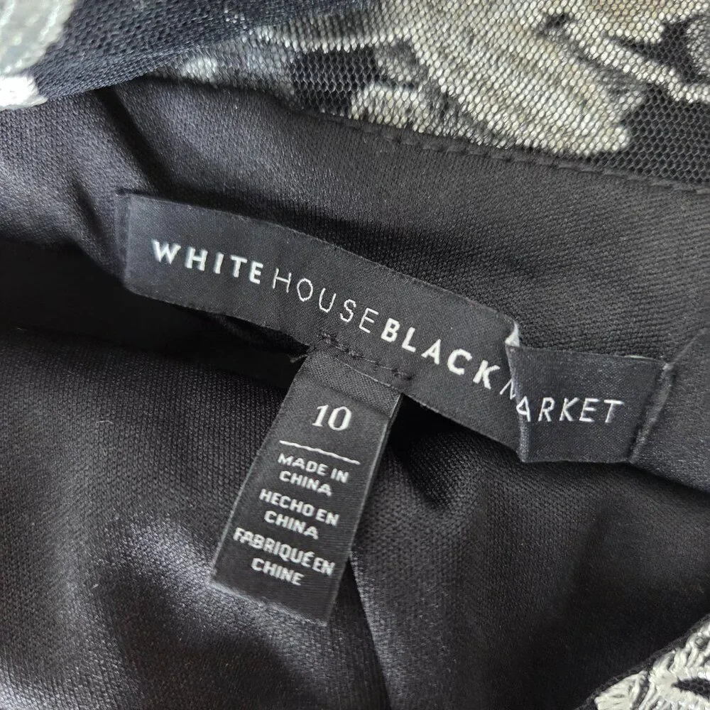 EUC BEAUTIFUL WHITE HOUSE BLACK MARKET WHITE BLACK EMBROIDERED DRESS SIZE 10 / M - Picture 12 of 16
